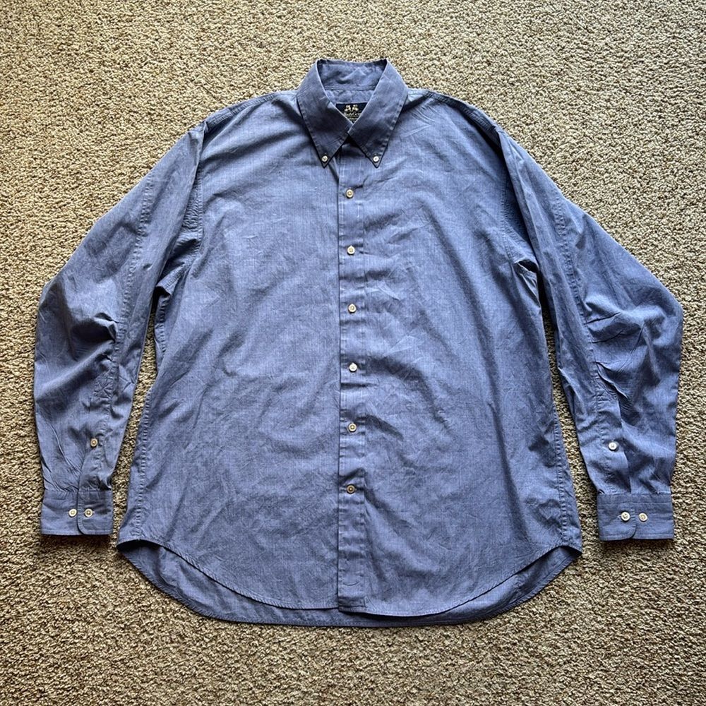VTG Willis & Geiger Men’s Solid Blue Long Sleeve Button Down Shirt 17 XL